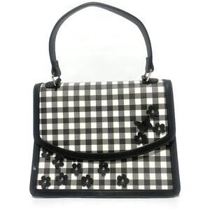 Cato Satchel Purse Black & White Plaid Faux Leather Crossbody Strap and Accents